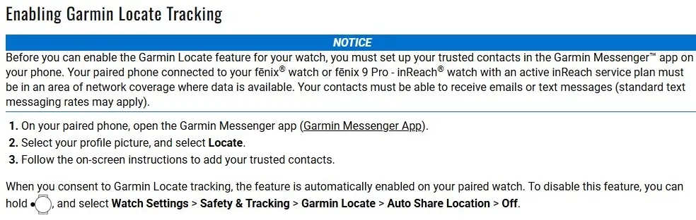 Enabling Garmin Locate Tracking